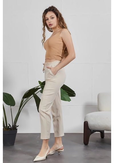 Fuval Moda Kadın Beli Lastikli Cepli Havuç Pantolon Bej - 836340442 Bej
