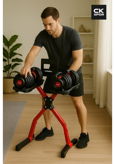 Ayarlanabilir Dambıl Ve Stand Seti, 2 X 24 Kg, Kırmızı