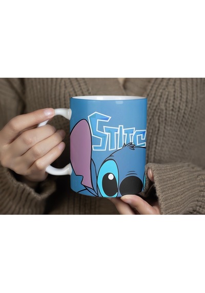 Stitch Mavi Tasarımlı Sevimli Karakter Kupa Bardak - Lilo And Stitch Temalı Bardak Beyaz