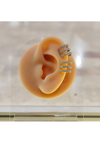 Üçlü Zirkon Taşlı Kıkırdak Küpe Silver