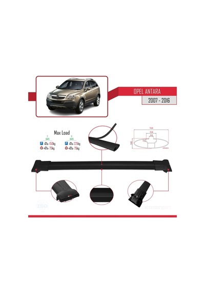 Opel Antara 2007-2016 Arası İle Uyumlu Fly Model Ara Atkı Tavan Barı Siyah