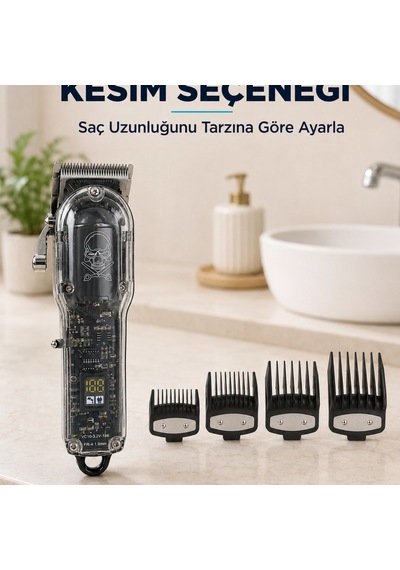 Saç Kesme Ve Tıraş Makinesi 4 Kılavuz Taraklı Ayarlanabilir Bıçaklı Lcd Ekranlı Şarj Edilebilir Prof