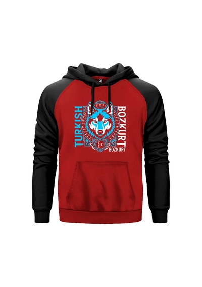 Dikey Turkish Bozkurt Tipografili Mavi Baskılı Gri Renk Reglan Kol Sweatshirt Kapşonlu Dikey Turkish Bozkurt Tipografili Mavi Baskılı Gri Renk Reglan Kol Sweatshirt Kapşonlu