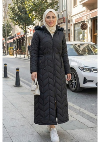 Hb Harma Time Butik Kadın İçi Astarlı Kapüşonlu Siyah Kapitone Mont Siyah Siyah