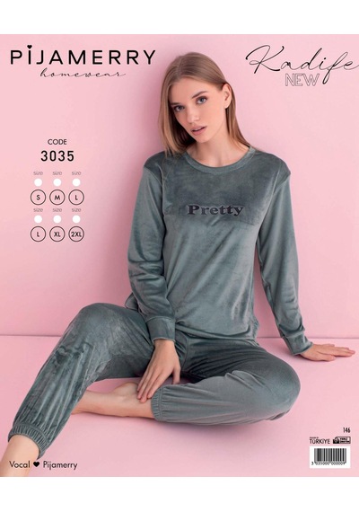 Pijamerry Kadın Kışlık Bisiklet Yaka Kadife Pijama Takımı 3035sy - 1 Adet Yeşil Pijamerry Kadın Kışlık Bisiklet Yaka Kadife Pijama Takımı 3035sy - 1 Adet Yeşil