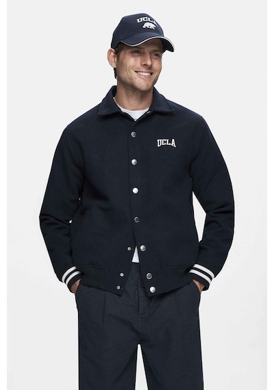Ucla Keane Lacivert Kaşe Kolej Ceket Çıtçıtlı Standard Fit Erkek Ceket Lacivert