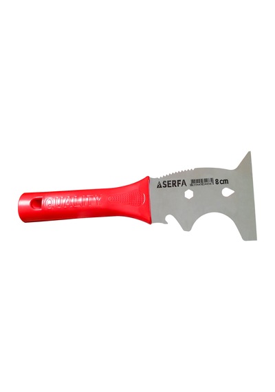 Serfa Tools Çok Amaçlı Sırık Spatula 80mm 8 Cm Kırmızı Plastik Sap Yay Çeliği