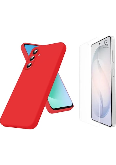 Samsung Galaxy S26 Plus İle Uyumlu Kılıf Esnek Premium Telefon Kılıfı Ve Temperli Cam Ekran Koruyucu Kırmızı