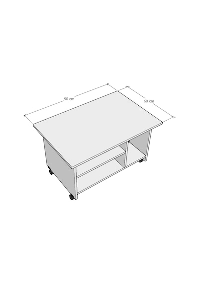 Asra Trend Orta Sehpa OS001 %100 MDF Tekerlekli İki Katlı Geniş Raf Takımı Beyaz