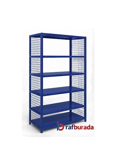 6 Katlı Renkli Tel Kafesli Dekoratif Çelik Raf - Çiçeklik Rafı, Ofis Rafı 0,70 Mm Mavi-31x75 Cm-250 Cm