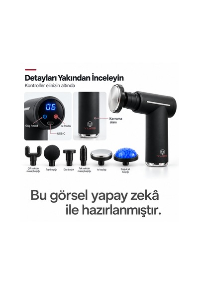 Yues Sıcak Soğuk Kompresli Şarjlı Masaj Tabancası 6 Başlık Siyah
