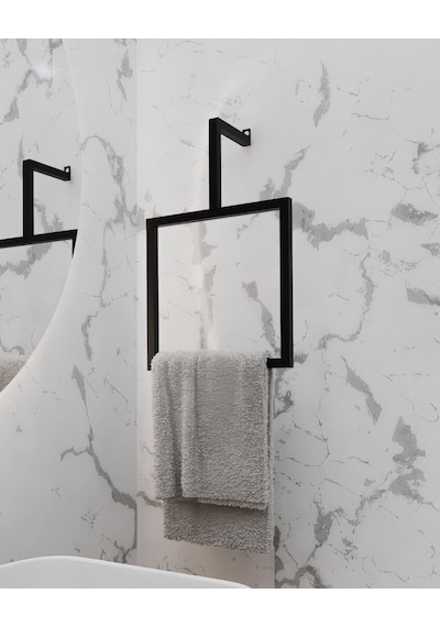 Aju Havluluk Metal Ev Mutfak Banyo Duvara Monte Havlu Tutacağı Kare Modern Şık Tasarım Siyah