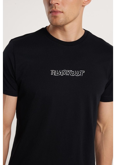 Tudors Erkek Slim Fit Dar Kesim %100 Pamuk Yumuşak Dokulu Baskılı Siyah Bisiklet Yaka Tişört-33131 Siyah