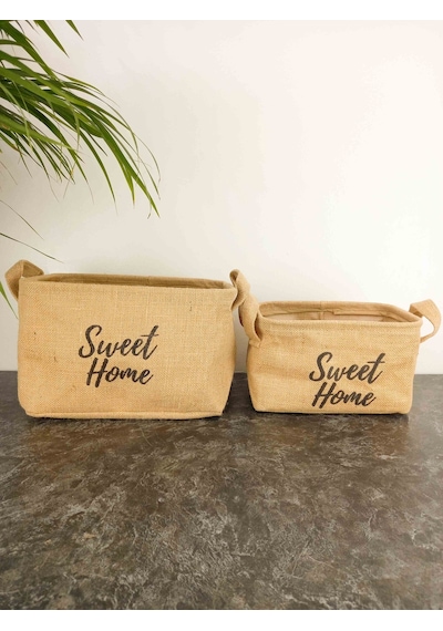 BİTKİ TASARIMI SWEET HOME JÜT HASIR EV DÜZENLEYİCİ MUTFAK BANYO SALON SEPETİ KATLANIR SIVI KORUMALI İKİLİ SET O-K