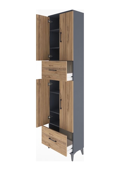 Arges Dolap 6 Raflı 2 Çekmeceli 4 Kapaklı 60x30x243 Antrasit-çam Antrasit