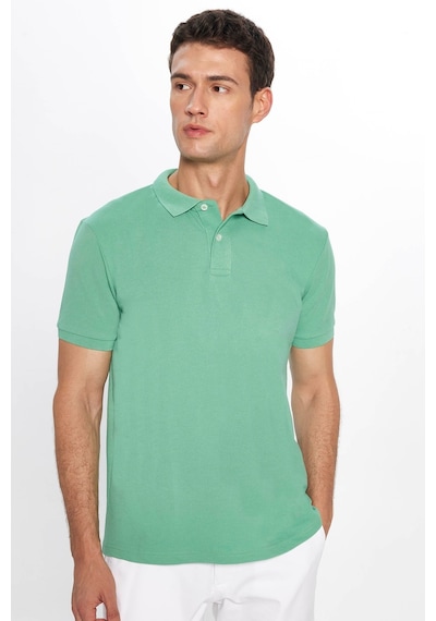 Tudors Erkek Slim Fit Dar Kesim Pamuklu Yumuşak Dokulu Serin Tutan Kumaş Düz Pike Yeşil Polo Yaka Tişört-31628-yeşil Yeşil