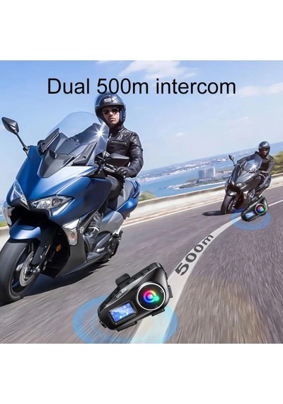500 Mt Intercom 2 Eşleşmeli Kask Kulaklık Su Geçirmez Bluetooth Motosiklet Stereo Mp3 Fm Radyo