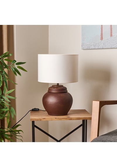 Lighting Çiçekli Kapaklı Abajur - Kahverengi / Krem - 50 Cm Çok Renkli