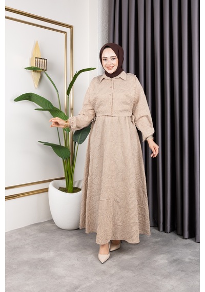 Hira Life Fashion Kadın Vizon Tesettür Giyim Gömlek Detaylı Çizgili Viskon Kıraş Elbise Ikili Takım Vizon Vizon Hira Life Fashion Kadın Vizon Tesettür Giyim Gömlek Detaylı Çizgili Viskon Kıraş Elbise Ikili Takım Vizon Vizon
