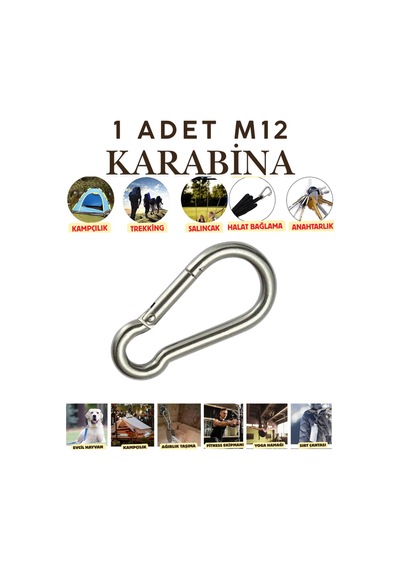12 Mm Karabina Paslanmaz Çelik Karabina Kamp Ekipmanı Tırmanma Dağcılık Salıncak Hamak Askı Kilidi Gümüş Gümüş