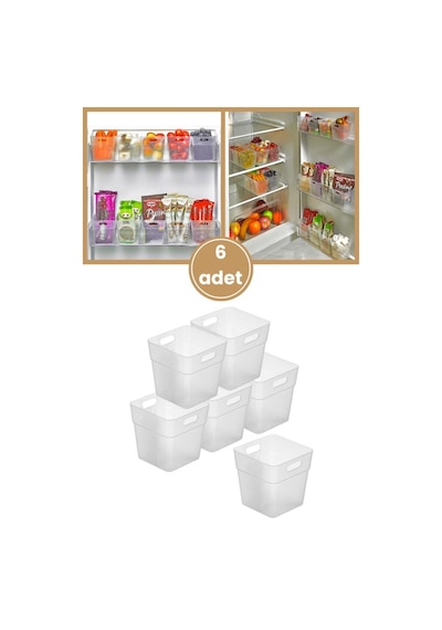 Flora 6 Adet Buzdolabı Kapak Raf Düzenleyici, Mutfak Banyo Çekmece İçi Mini Organizer Kutu 6 Lu Set Şeffaf