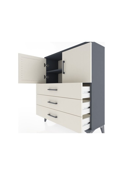 Arges Şifonyer 2 Raflı 3 Çekmeceli 2 Kapaklı 88x30x106 Antrasit-aytaşı Antrasit