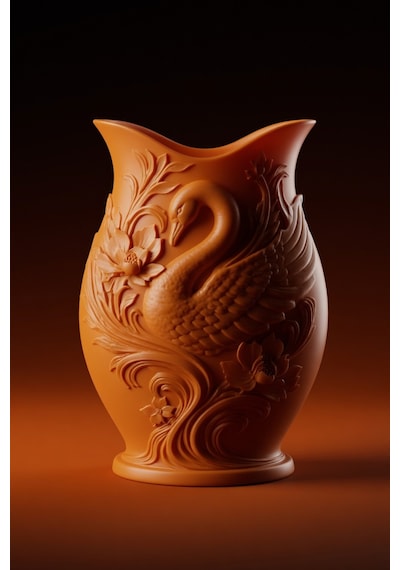 Kuğu Desenli Dekoratif Vazo 15 Cm 3d Baskılı Mat Dokulu Şık Masa Ve Raf Dekoru Turuncu