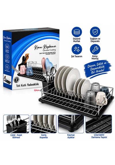 Krom Tek Katlı Tabaklık - Bulaşıklık 5492 Çr