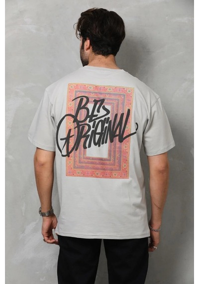Assema Erkek Baskılı T-shirt Kısa Kol Bisiklet Yaka Regular Fit Rahat Kalıp Tişört - Gri Çok Renkli