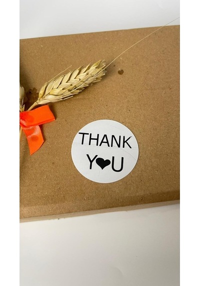 Thank You Kalpli Siyah Yazılı Beyaz Yuvarlak Yapışkanlı Etiket 4x4 Cm 120 Adet