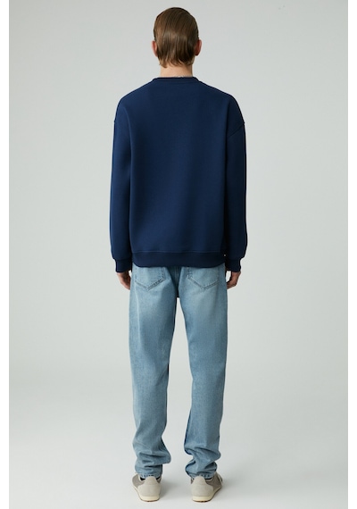 Grımelange CASSY Erkek Organik Pamuklu Yumuşacık Baskı Detaylı Lacivert Sweatshirt