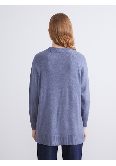Lcw Modest Mavi Dik Yaka Oversize Kadın Triko Tunik Xl-2xl