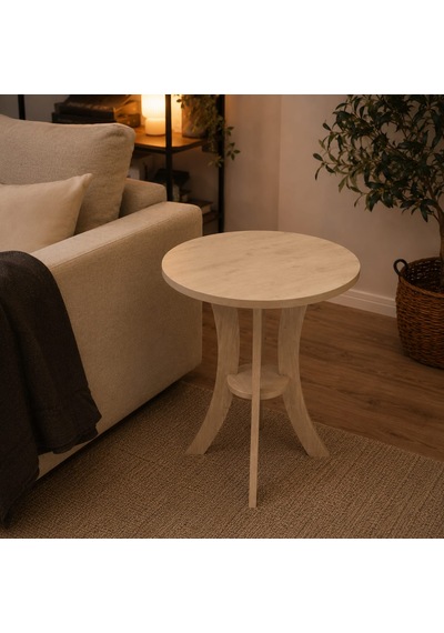 Fiskos Meşe Yan Sehpa Mdf Ayak 50 Cm Çap - 60 Cm Yükseklik Modern Zigon Yan Sehpa Meşe