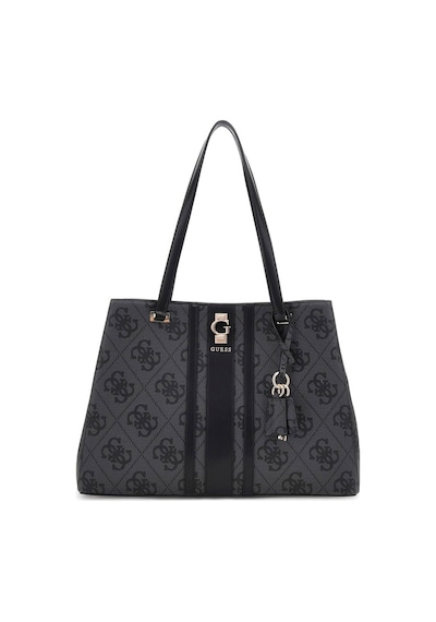 Guess Kadın Şerit Detaylı Monogram Desenli Tote Çanta - Antrasit Antrasit