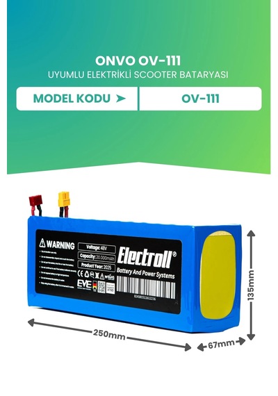 Onvo Ov-111 Uyumlu Batarya Ultra Yüksek Kapasite Batarya 48v 20ah Pil Elektrikli Scooter Bataryası Çok Renkli