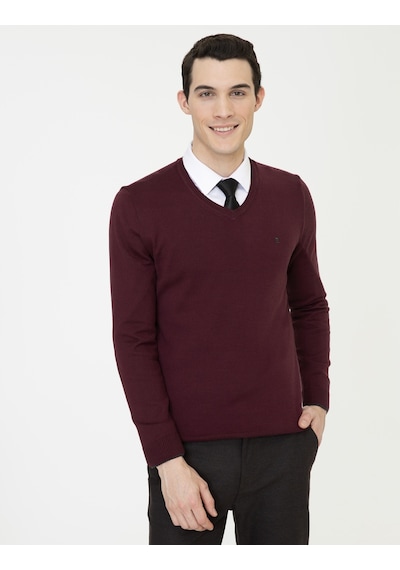 Pierre Cardin Erkek Bordo Triko Kazak 50248554-vr014 Bordo