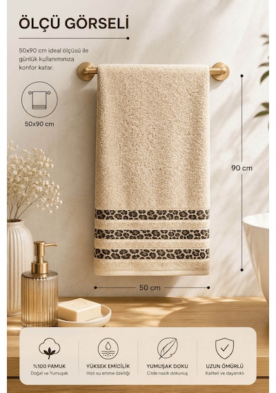 4'lü El Yüz Havlusu Seti %100 Pamuk 50x90 Cm Leopar Elegance Bej