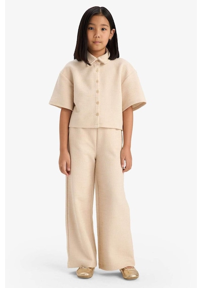 DeFacto Kız Çocuk Relax Fit Polo Yaka Basic Düz Selanik Kumaş Kısa Kollu Gömlek E1102A825SMBG286