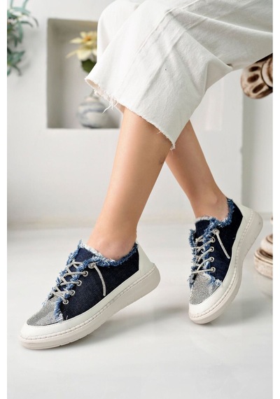 Craft Moda Neva Taşlı Düz Taban Kadın Kot Sneakers Lacivert