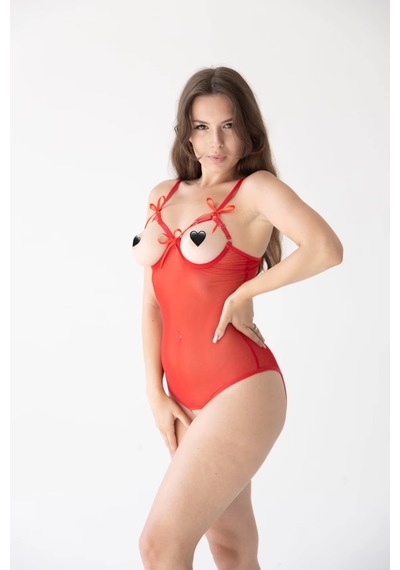 Göğsü Ve Arkası Açık Kırmızı Fantazi Babydoll Gecelik Tm1292