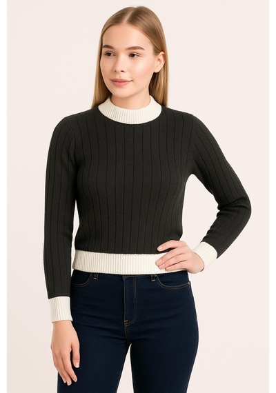 Hira Life Fashion Kadın Bisiklet Yaka Fitili Ve Şerit Detaylı Crop Triko Kısa Kazak Siyah Siyah Hira Life Fashion Kadın Bisiklet Yaka Fitili Ve Şerit Detaylı Crop Triko Kısa Kazak Siyah Siyah