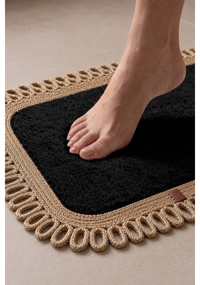 Banyo Paspası Takımı 70x110+50x70 Cm Dış Trikot Siyah & Hasır Siyah - Hasır