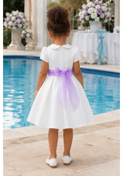 Babyhola Kız Çocuk Sade Beyaz Saten Abiye Elbise Balo Elbisesi 7152 Mor