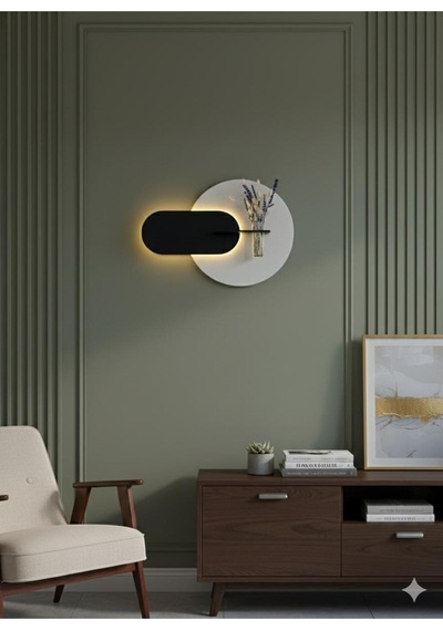 Karanfil Ahşap Pilli Ledli İskandinav Tarzı Salon Duvar Rafı Modern Çiçeklik 45 X 65 Cm Paris Grisi - Antrasit