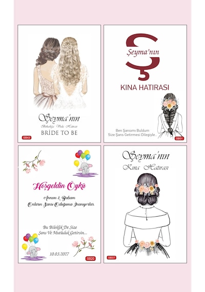 Kına Bride To Be Nişan Düğün Hediyelik Şans Bilekliği Kartı 16 Ad