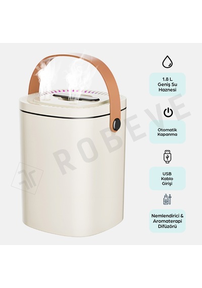 Robeve 1.8 Litre Rgb Işıklı Buhar Makinesi Hava Nemlendirici Aroma Difüzörü Çift Spreyli Ultrasonik Nem Makinesi Düşük Enerji Tüketimli Ev, Ofis, Bebek Odası Için