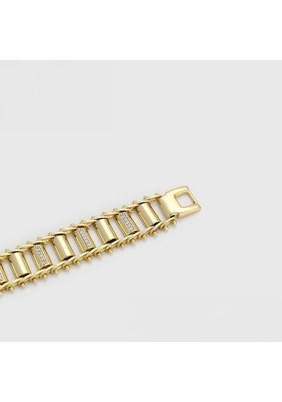 Zirkon Taşlı Şerit Detaylı 14 Ayar Altın Kaplama Gösterişli Kadın Bileklik Gold