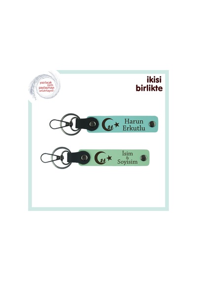 Birlikte Geçen Günleri Onurlandıran Hediye Çocuk Ve Ayyıldız Anahtarlık X2 Set, Turkuaz-yeşil