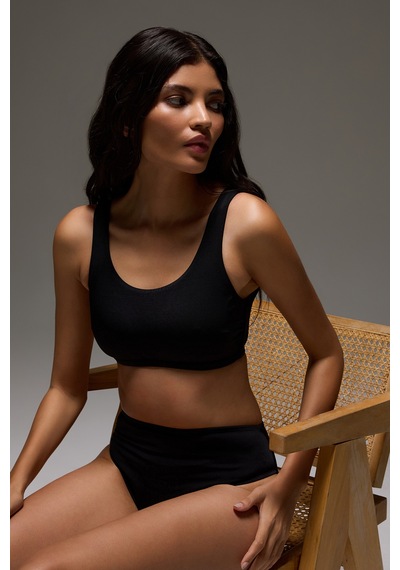 Los Ojos Siyah Kare Yaka Spor Bikini Üstü Sporty Top Siyah