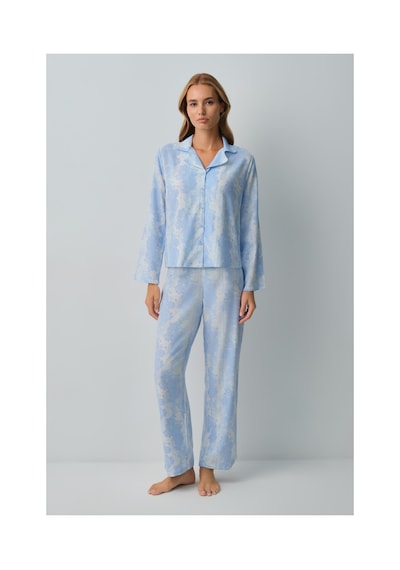 Suwen Freya Gömlek Yaka Şort Pijama Takımı Wsh10510120348 Mavi